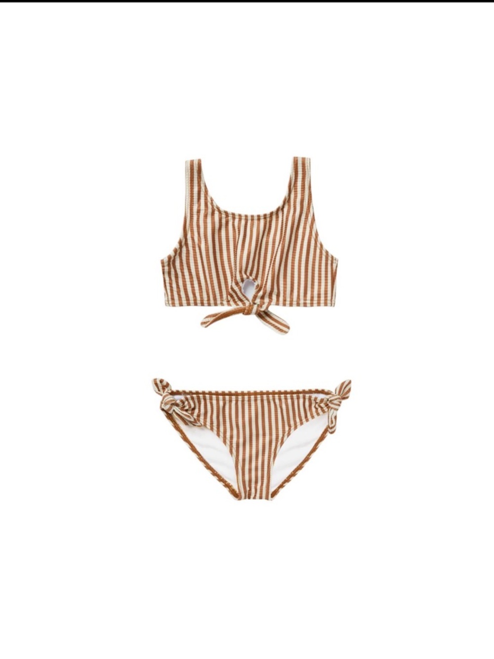 Rylee + Cru Rust Stripe Bikini and Brown Giraffe One-Piece Swim Set 2/3T